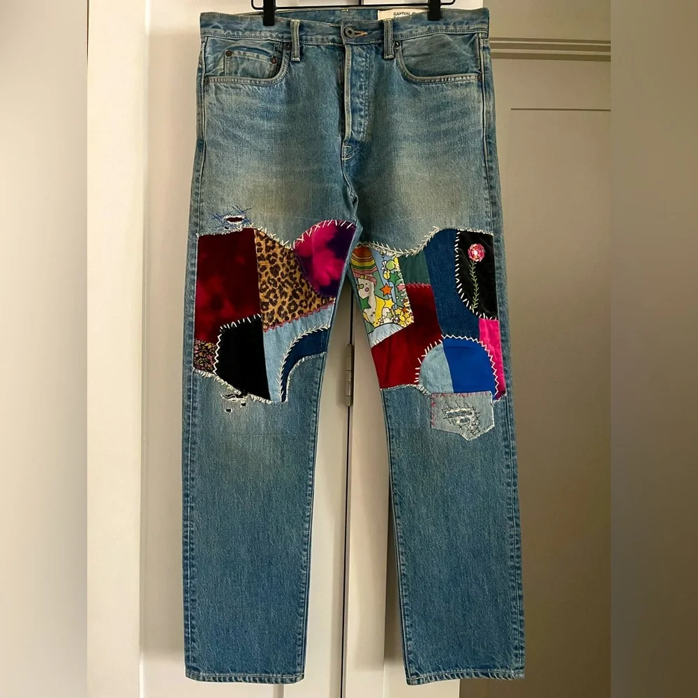 KAPITAL MONKEY CISCO STRAIGHT-LEG PATCHWORK JEANS - Picture 2 of 8
